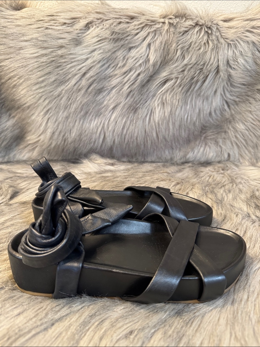beek Black Knotted Strap Platform Sandals Size 8